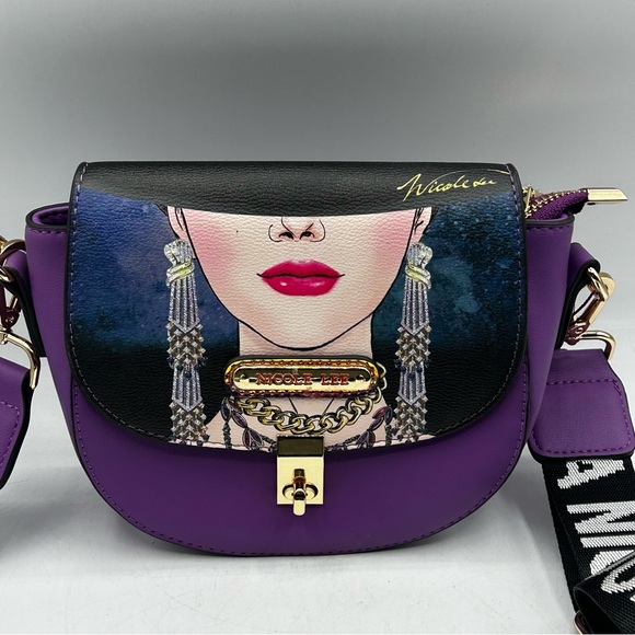 Nicole Lee USA Purse Great Design Crossbody Purple Black Woman - Picture 5 of 12